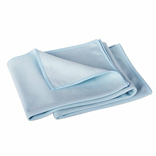 Folded blue microfiber cleaning cloth.