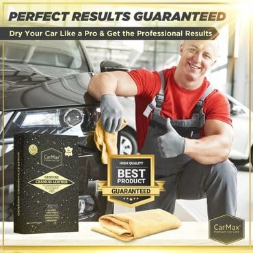 Man advertising car cleaning kit with guaranteed results.