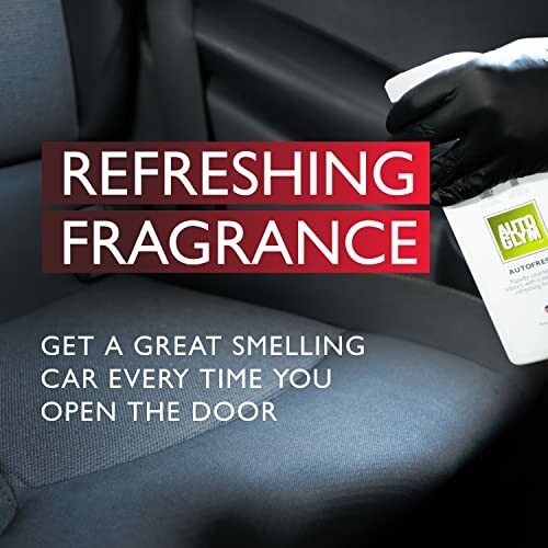 Car seat with refreshing fragrance spray being applied.