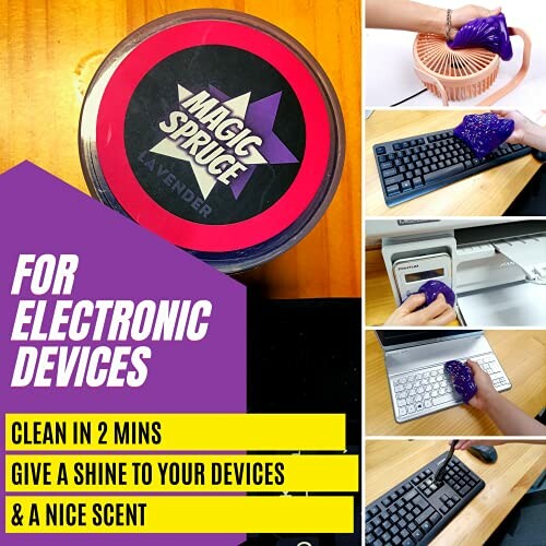 Magic sponge for cleaning electronic devices with lavender scent.