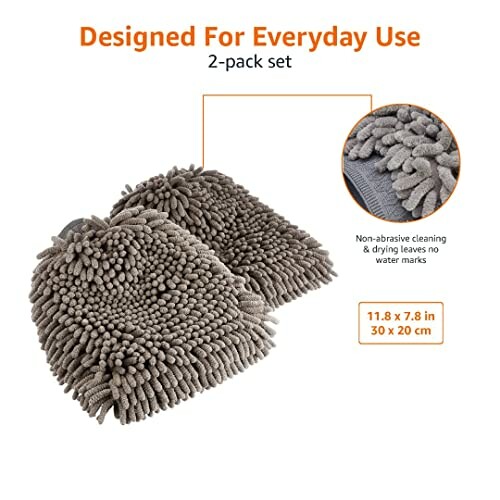 Two gray microfiber cleaning mitts with dimensions 11.8 x 7.8 inches.